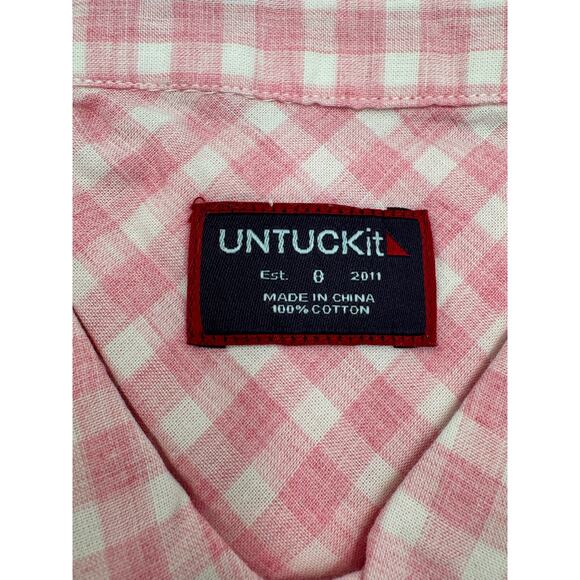 UNTUCKIT Calina Gingham Button Up Long Sleeve Shirt Cotton Pink White Size 8 - Picture 8 of 9
